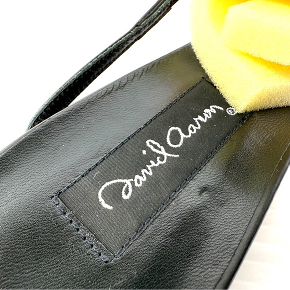 David Aaron, black leather sandals with square metal embellishments - Picture 8 of 10